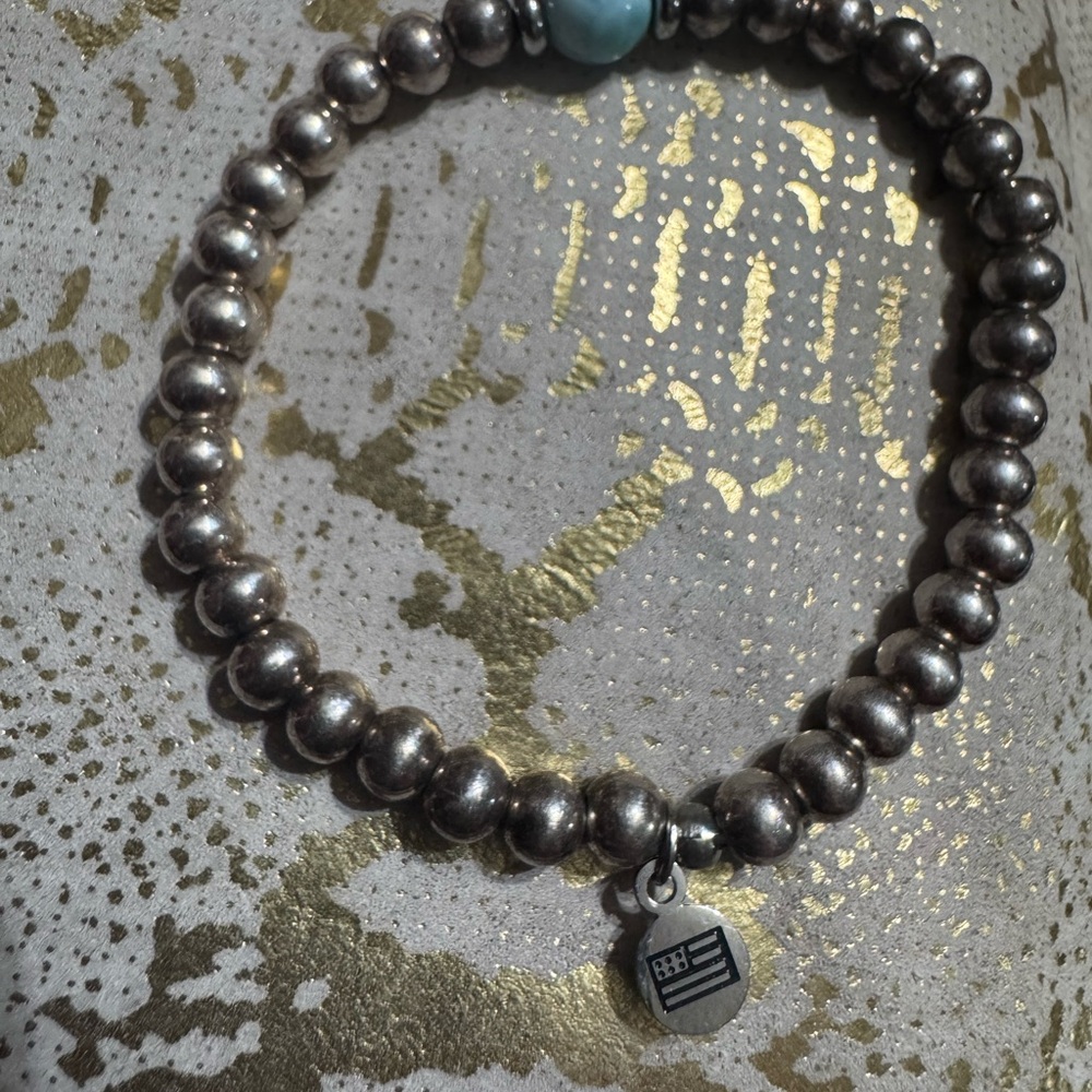T&J Designs Silver and Blue Beaded Bracelet